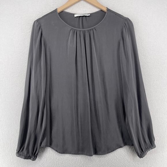 ANDIATA Blouse L Janni Silk Ruched Long Sleeve Stretch Round Neck Matte Gray - Picture 1 of 12